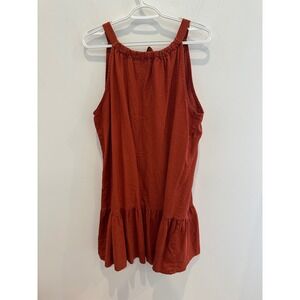 Single Thread Rust Orange Linen Blend Ruffle Hem Halter Mini Dress Womens XL